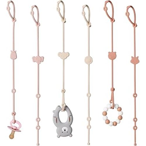 ROCCED Toy Straps for Baby 6pcs, Silicone High Chair Toys Straps Stroller Accessories Toddler Bottle Straps Car Seat Toys Baby Travel Essential Baby Toy Clips, Silicone Pacifier Clip Animal Design