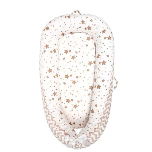 Aila+Aiden Baby Nest and Baby Lounger Cover, Organic Cotton Lounger for Baby, Reversible Breathable Adjustable Portable - Star Collection (White/Tan)