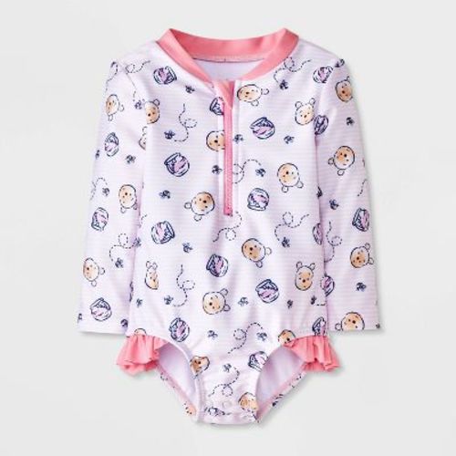 Baby Girls' Disney Winnie the Pooh Long Sleeve One Piece Rash Guard - Pink 9M