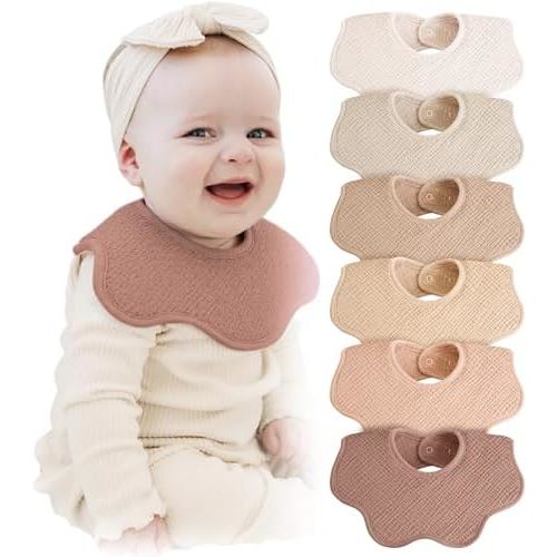 Konssy Muslin Baby Bibs 100% Cotton Absorbent Bandana Drool Bibs for Teething and Drooling, 6-Pack for Baby Boys & Girls