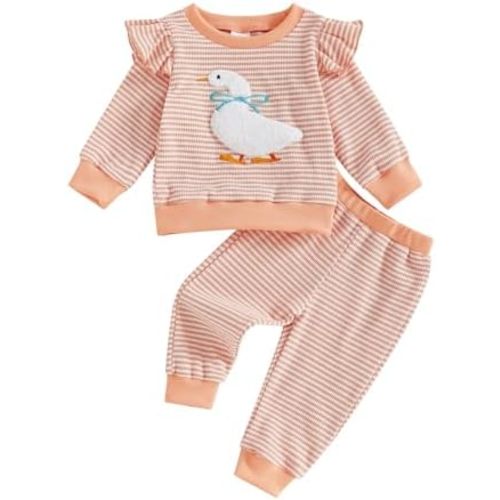 Toddler Baby Girl Fall Winter Clothes Goose/Duck Long Sleeve Pullover Sweatshirts Stripe Pants Farm Goose Outfit