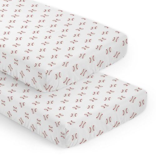 Sweet Jojo Designs Boy Fitted Crib Sheets Set Baseball Patch Red and White 2pc