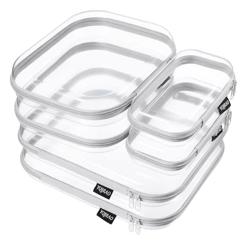 YQBRAO 6 Pack Sleek Gray Clear Hard Shell Zipper Case, 1.2mm Heavy Duty Tech & Cord Organizer Pouches, Crush-Proof Electronic Storage for Travel, Tools & Diaper Bag (2L+2M+2S)
