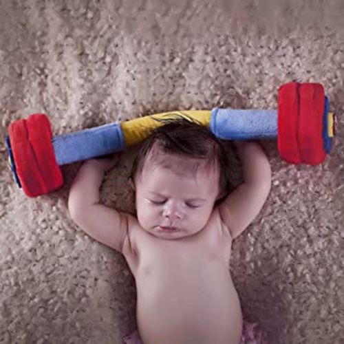 Baby Barbell Plush with Rattle & Sensory Sounds - Safe, Soft & Durable Workout, Exercise and Weightlifting Pretend Play Toys for Toddlers, Newborns, Infants and Babies Ages 0+