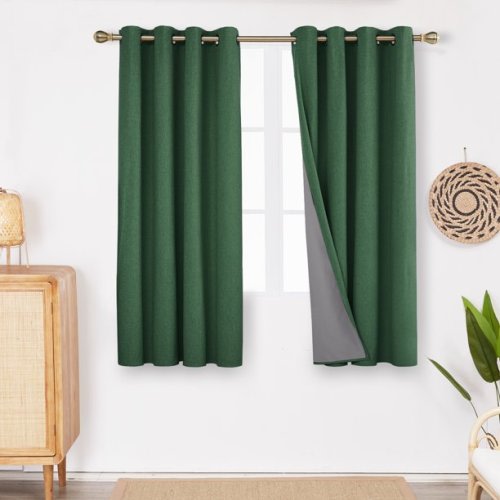 Deconovo Green 100% Blackout Curtains for Bedroom, 2 Panels 54 inch Length, Linen Look Full Light Blocking Curtains, Grommet Window Curtain for Kids Room(Dark Forest, 52 x 54 inch, 2 Panels)