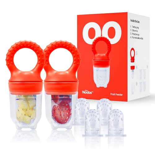 Baby Fruit Feeder by Lovenoobs™, Frozen Teething Toys for Babies, 2 Pack, Fruit Pacifier with 6 Teats, BPA/BPS Free, Mesh Teether, Food-Grade Silicone, Baby Feeding Essentials