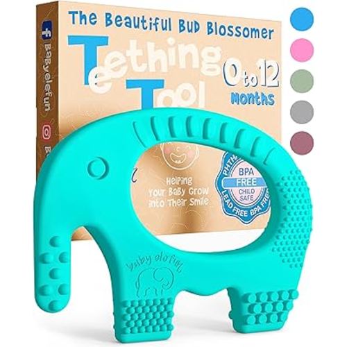 Teething Toys for Babies Age 0 to 12 Months - Baby Elefun 5X Pain Relief Smart Teether - Zero Developmental Delay Silicone Baby Teething Toy Ring - Cute Infant Shower Gift Chew Toy for Babies