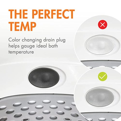 Boon Soak 3 Stage Baby Bathtub - Baby Bath Tub with Three Support Positions for Newborn to Toddlers - Color Changing Drain Plug for Ideal Bath Temperature - Gray - Ages 0 to 18 Months and Up - White - 1 Count (Pack of 1)