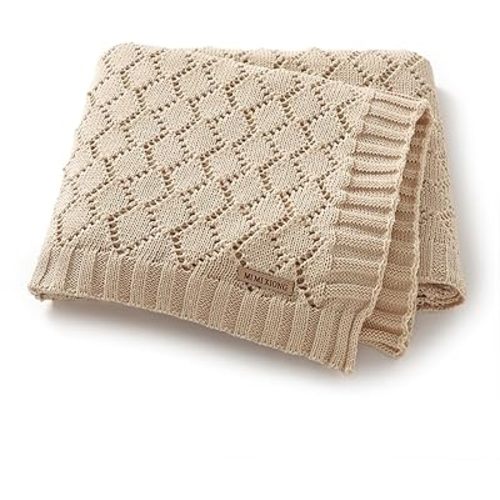 mimixiong Neutral Baby Blanket Knitted Cellular Receiving Crib Nursery Swaddling Blanket for Boys and Girls Camel 40x30 Inch
