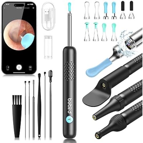 BEBIRD R1 Ear Wax Removal Tool - Spade Ear Canal Cleaner with Ear Camera, 1080P Ear Scope, Wax Remove Picker with 10 Replacement Tips Ear Pick with 6 LED Light for Earwax Cleaning, Black