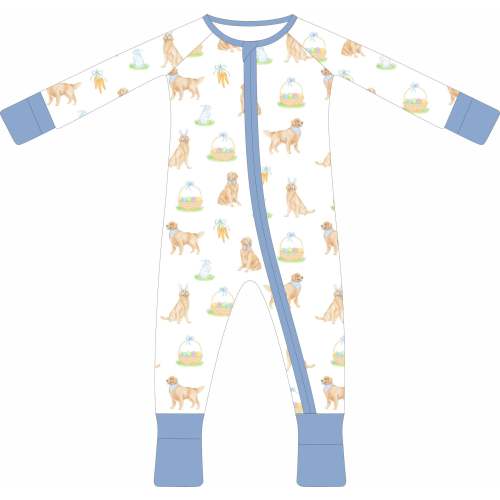 Golden Easter Zip Pajama (Blue Trim)