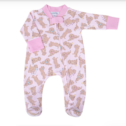 Golden Pup Zip Footie - Pink – Magnolia Baby