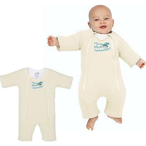 Baby Merlin's Magic Merlin Sleepsuit - Microfleece Baby Transition Swaddle - Sleep Suit for Infants 3-6 Months - Soft Cotton, Double Zipper for Easy Diaper Changes - Cream