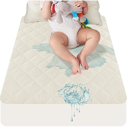 Organic Cotton Crib Mattress Protector - Top&Side Waterproof, 100% Waterproof Crib Mattress Protector, Breathable Baby Crib Mattress Cover, Infant Toddler Crib Mattress Fitted 52x28x9 in