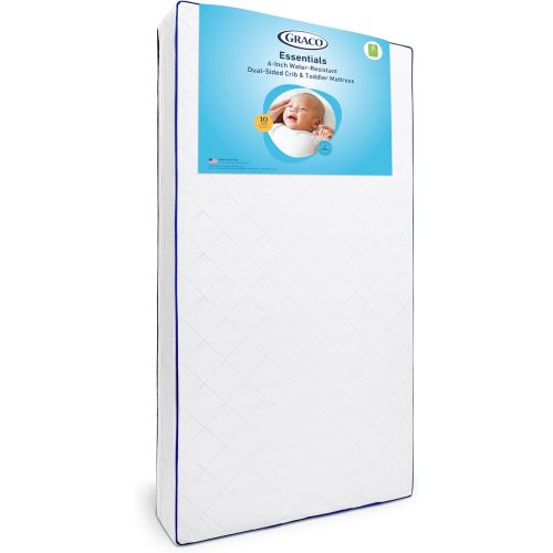Graco Essentials 6-Inch Water-Resistant Crib & Toddler Mattress — Made in the USA, Firm Support for Infants, GREENGUARD Gold Certified Baby Crib Mattress, Washable Water-Resistant, PVC-Free PEVA Cover