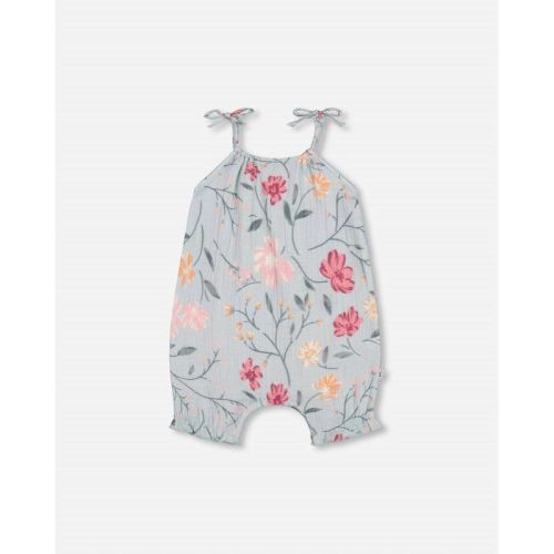 Girl Floral Printed Muslin Romper - Deux Par Deux 3m
