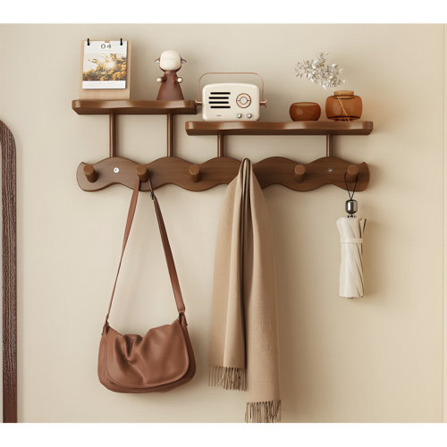 Brayden Studio® Wall Mounted Coat Rack With 6 Hooks And Floating Shelf - Space Saving Entryway Organizer For Hats, Jackets, Bags In Kitchen, Bedroom, Bathroom | Wayfair