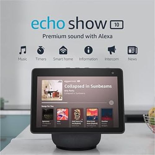 Amazon Echo Show 10 (newest model), HD smart display with premium sound, motion and Alexa, Charcoal