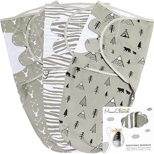 Mama Cheetah Baby Swaddle Sack, Organic Swaddle Blanket, Newborn Swaddling Sleep Sacks, Adjustable Swaddle Wrap, Easy Swaddles for Boy Girl 0-3 Month, Baby Essentials, Nursery Swaddling, 3-Pack, Grey