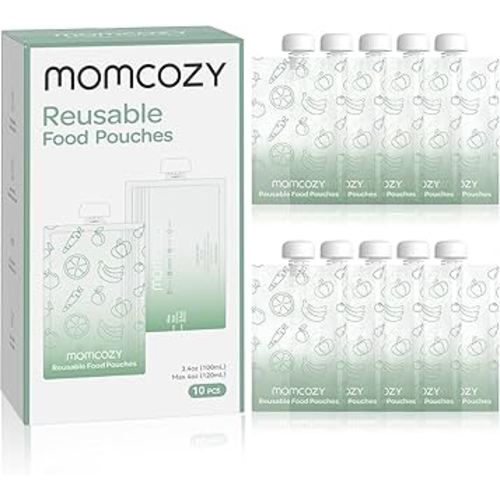 Momcozy Reusable Baby Food Pouches for Toddlers,BPA Free Plastic,Food Safe,Freezer Safe,Refillable for Applesauce Yogurt & Puree Squeeze Pouch,10 packs,3.4-4oz