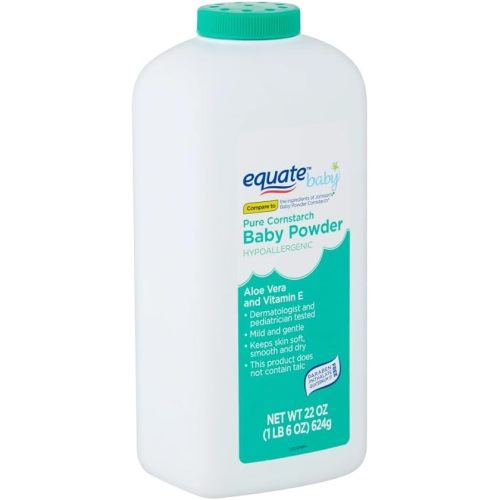Pure Corn Starch Baby Powder Equate. Hypoallergenic Vitamine E & Aloe Vera-Talc-Free(Pack 2, 22 Oz.)