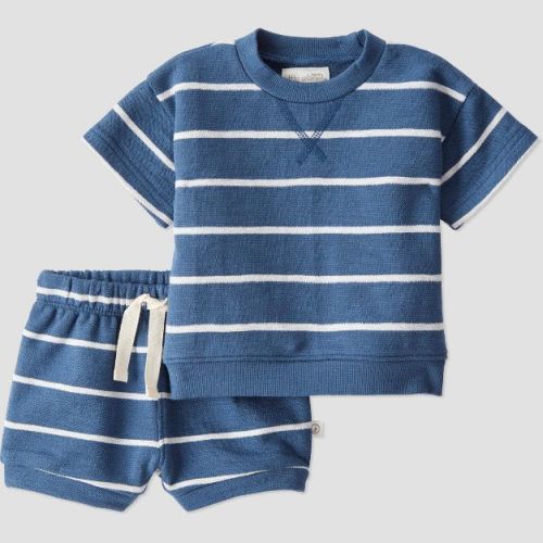 Little Planet by Carter's Organic Baby Knit Coordinate Set - Newborn: Stripe Pullover Sweater & Shorts