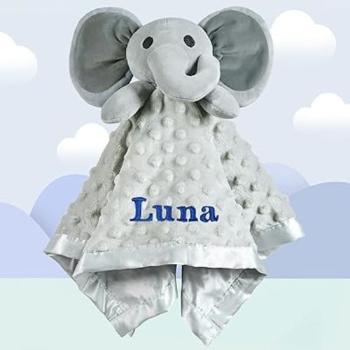 Personalized Baby Lovey, Elephant Loveys for Babies, Soft Unisex Baby Blankets, Baby Gifts for Newborn Boys and Girls, Baby Security Blanket - Newborn Essentials