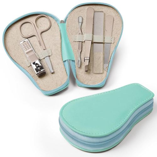 haakaa Baby Nail Clippers, 6-in-1 Baby Nail Care Kit with PU Storage Case, Nail Scissor, Cuticle Pusher, 2 Nail Files, Nail Clipper & Tweezer, Baby Manicure Set for Babies, Green