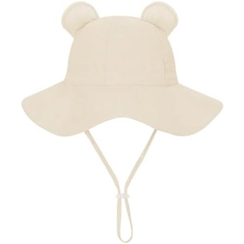 Jastore Baby Girl Boy Sun Hat with UPF 50+ Bear Ear Infants Boys Cap Outdoor Adjustable Beach Hat with Wide Brim Bucket Hats
