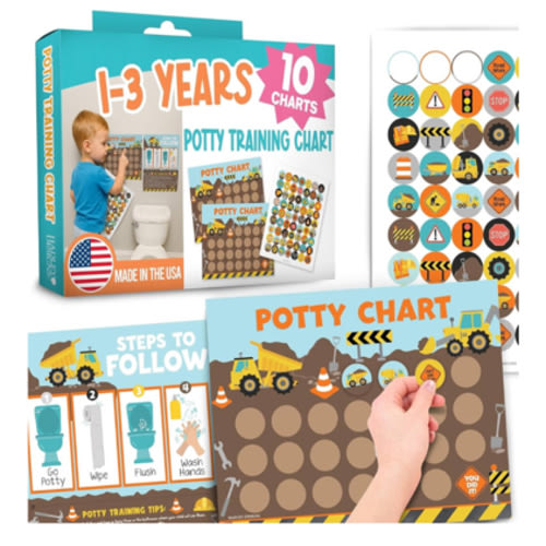 Amazon.com: Hadley Designs Potty Training Chart for Boys with Fun Reward Stickers – 10 Potty Chart for Toddlers Boys, 8.5x11" Potty Training Sticker Chart for Toilet Success, Construction Reward Chart for Kids : Baby