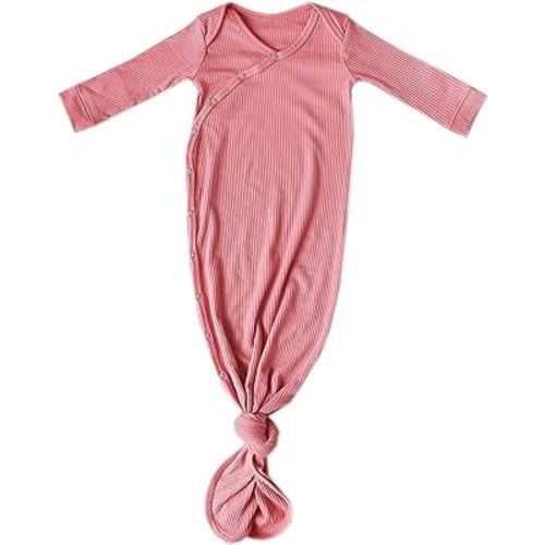 Copper Pearl Baby Gown - Knotted Newborn Sleepers for Baby Boy and Girl, Soft Stretchy Long Sleeve Infant Gowns with Bottom Tie and Hand Mittens, Perfect Hospital Coming Home Outfit (Rosewood)
