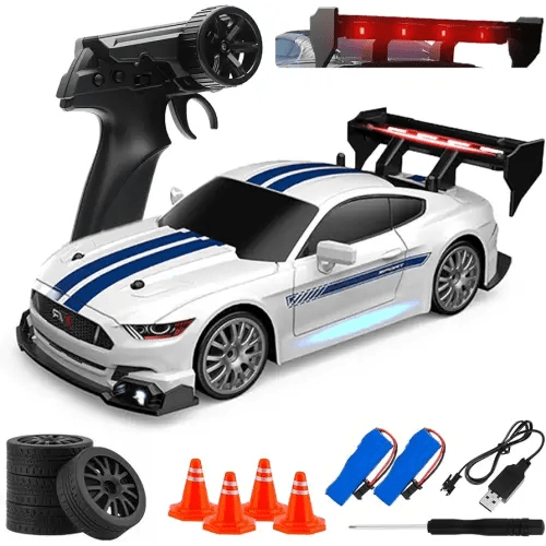 RC Drift Car, 1:24 Scale Remote Control Vehicle for Kids,2.4GHz 20KM/H 4WD High Speed RC Cars with LED Light, Two Batteries & Drifting Tires Racing Sport Toy Cars for Adults Boys Girls Kids 8602WH