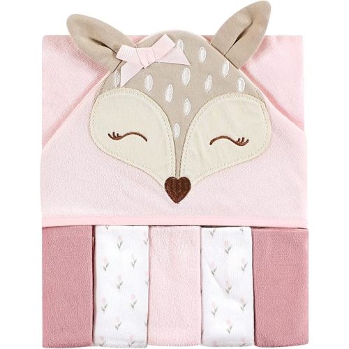 Hudson Baby Unisex Baby Hooded Towel and Five Washcloths, Fawn, One Size