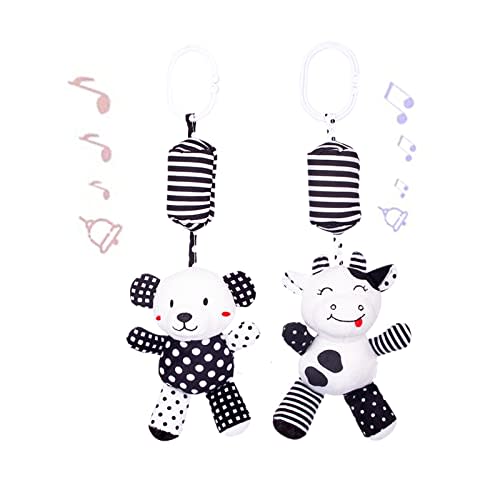 Baby Car Seat Toys, Black White Stroller Toy Stretch Baby Spiral Plush Toys, Hanging Rattle Toys for Crib Mobile, Newborn Sensory Toy Best Gift for 0 3 6 9 12 Months (Calf/Panda)