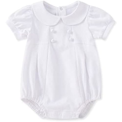 pureborn Unisex Baby Jumpsuit Infant Boys Girls Cotton Spring Fall Romper One-Piece Coverall Baptism Outfit White 0-24 Months