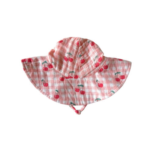 Gingham Cherries / Muslin Wide Brim Sunhat