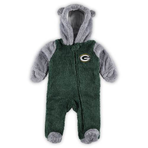 Newborn & Infant Green Bay Packers Green/Gray Game Nap Teddy Fleece Bunting Full-Zip Sleeper