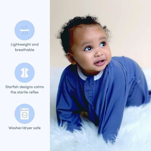 SleepingBaby Zipadee-Zip Transitional Swaddle Sack, 4-8 Month - Roomy Zipper Swaddle for Easy Diaper Changes and Proper Hip Development - Baby Swaddle Sack, Small - Classic Navy