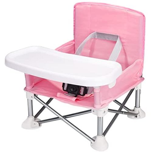 Agudan Baby Travel Booster Seat, Camping Chair with Removable Dining Tray for Baby, Compact Baby Seat with Storage Bag, 6 Months - 3 Years Old (Pink)