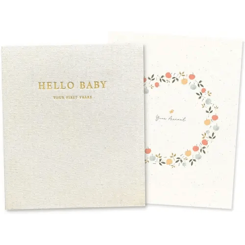 Peachly Unisex Baby Memory Book | Baby Book First Year Baby Book Keepsake for Milestones | Simple Cute Baby Scrapbook | Baby Books for Boy or Girl | Natural Linen - Clementine