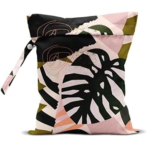Wet Dry Bag for Swimsuit, Travel, Beach, Pool, Stroller, Diapers, Dirty Yoga Gym Clothes, Makeup Bag, Waterproof Tropical Palm Leaves Decor Jungle Palm Leaf Favors