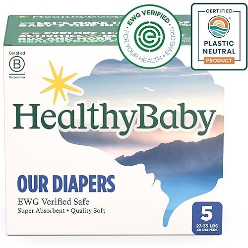 Our Diapers | EWG Verified Safe & Plant-Based Diapers | Absorbent for Leak Protection | Soft Organic Cotton Shell | Chlorine-Free Diaper for Sensitive Skin | Size 5 (40 Diapers)
