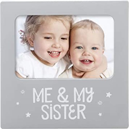 tiny ideas Me and My Sister Picture Frame, Aluminium Silver Color, Baby Keepsake Frame, Sibling Gifts for Sisters, Brothers, Birthday, Shower, Baptism, Newborn Nursery Decor, 4x6 Photo Insert, Grey