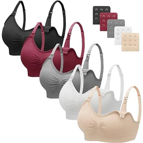 habibee Womens Nursing Bra Seamless Breastfeeding Sleep Maternity Bra with Remove Bra Pads Extenders