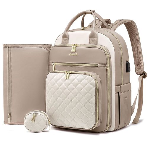LOVEVOOK Baby Diaper Bag,Waterproof Diaper Backpack with USB Charging Port for Baby, Large Capacity Fit for 15.6 inch Laptop,Apricot