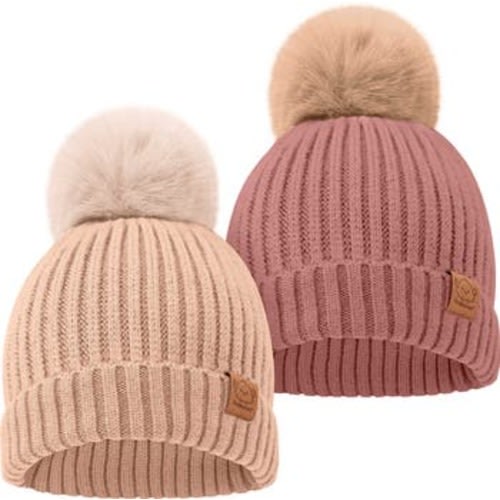 2-Pack Pom Knitted Beanie, Medium