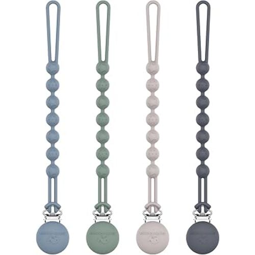 Cuddle Campus Silicone Pacifier Clip Holder with One Piece Design, Pack of 4 Soft Flexible Binky Clips with Texture for Baby Boy and Girl Set 6(0-6M)