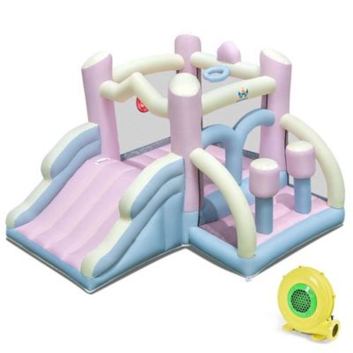 Costway Macron Pastel Bounce House with Slide Basketball Hoop Boxing Blower Not Included : Target