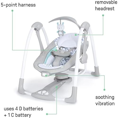 Ingenuity ConvertMe 2-in-1 Compact Portable Automatic Baby Swing & Infant Seat, Battery-Powered Vibrations, Nature Sounds, 0-9 Months 6-20 lbs (Raylan)