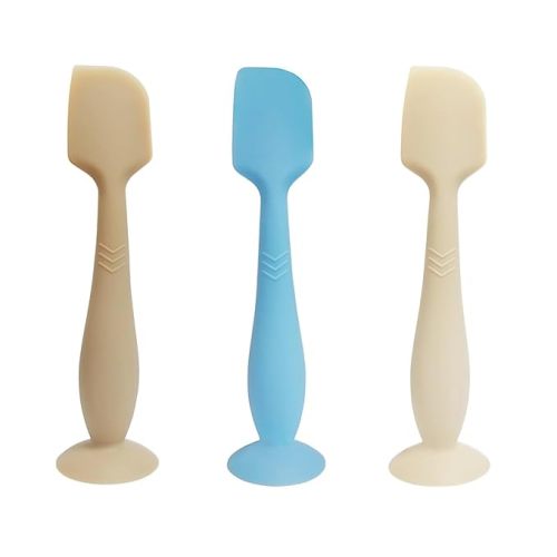 3 Pack Baby Diaper Cream Spatula Applicator, Soft Silicone Butt paste Spatula Diaper Cream Brush with Suction Cup Base (Grey, Blue, White)
